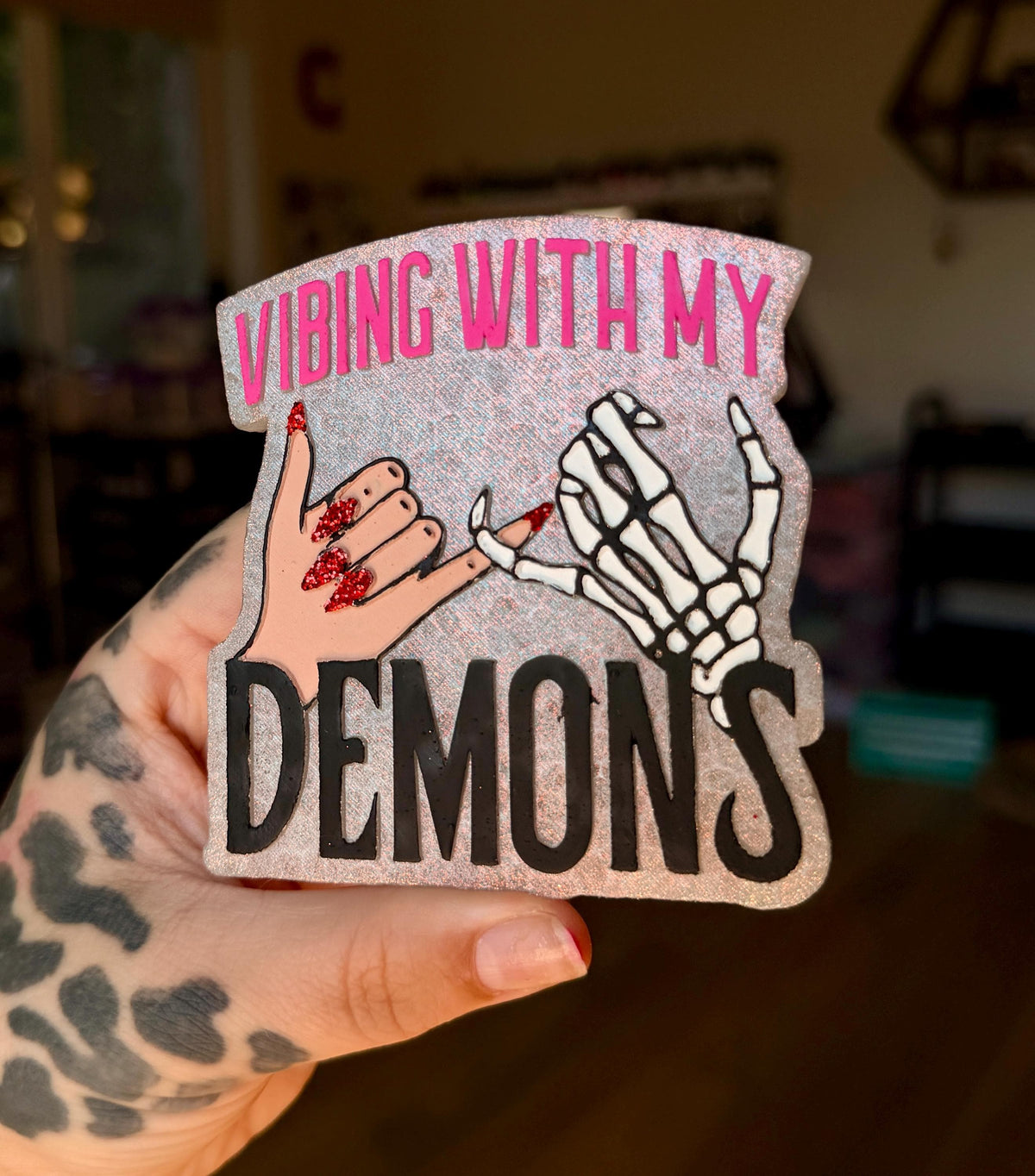 Vibing with My Demons Mold, Funny Freshie Molds, Sarcastic Silicone Mold, Grunge Freshie mold, Funny Friend Freshie Supplies, Popular