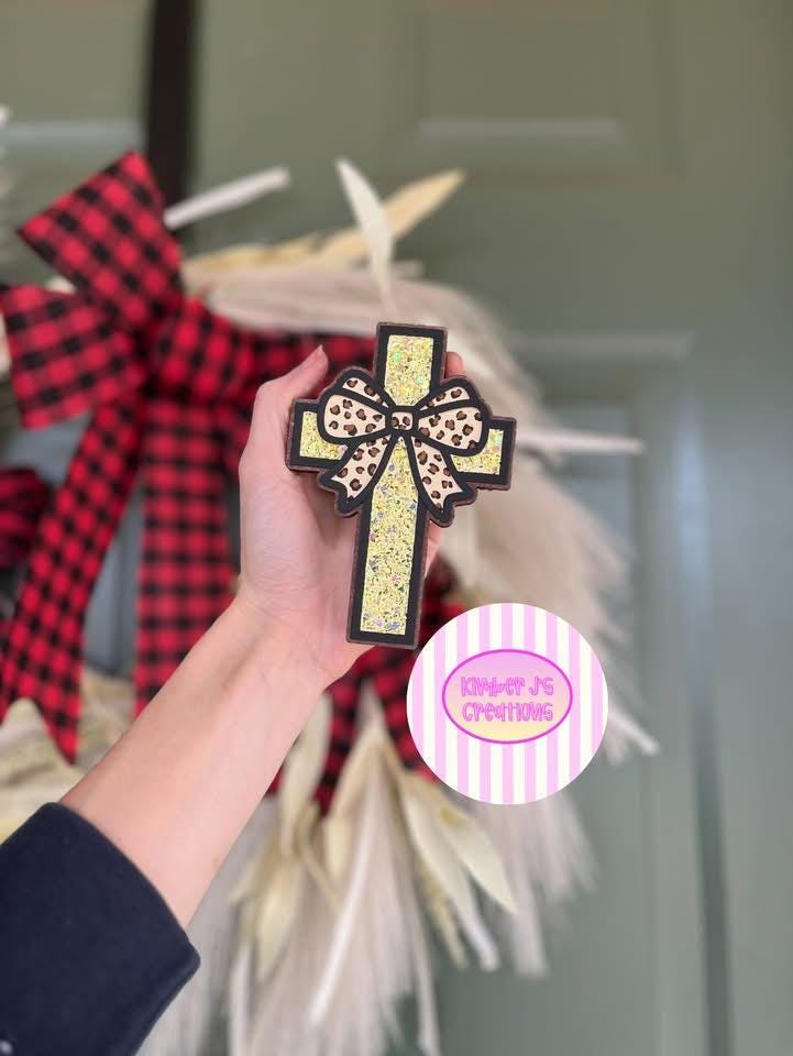 Cross with Bow Freshie Mold, for easter, car freshie cross mold, cross easter mold for bath bombs, easter freshie, Christmas cross