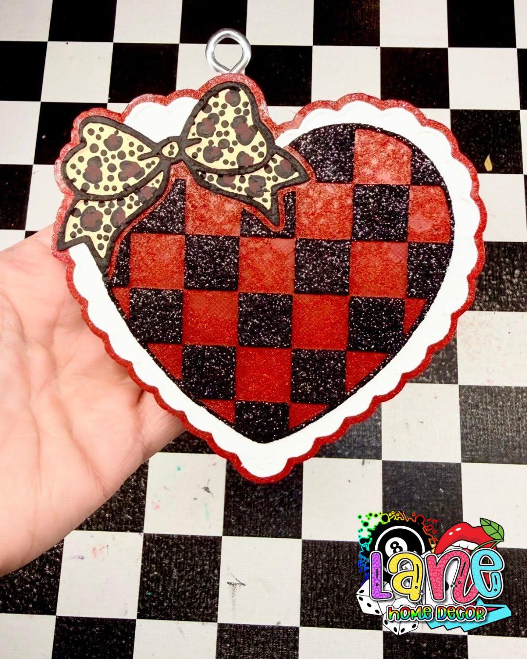 Plaid Heart with Bow Freshie Mold, couple freshie mold, boyfriend and girlfriend freshie mold, valentine freshie mold, heart freshie mold