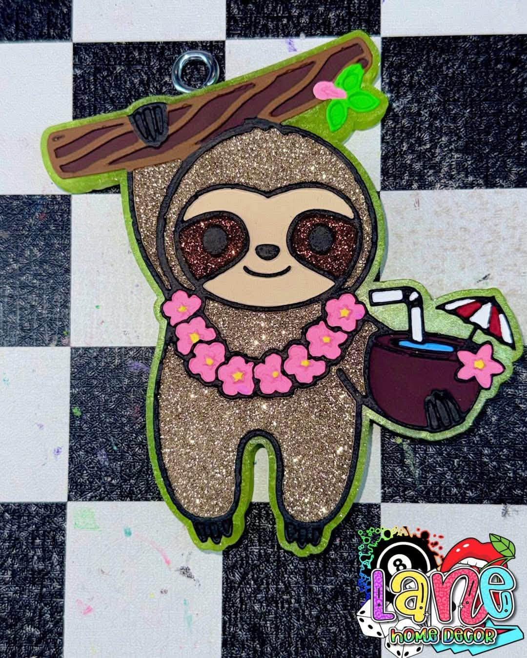 Summer Sloth Freshie Mold, coconut drink freshie mold, summer silicone molds, hanging sloth freshie mold, beach freshie mold