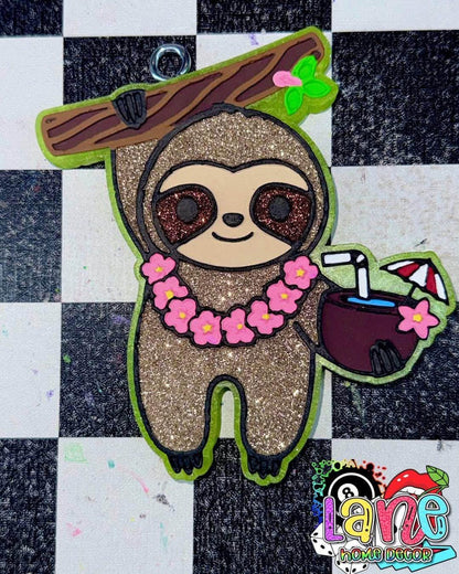 Summer Sloth Freshie Mold, coconut drink freshie mold, summer silicone molds, hanging sloth freshie mold, beach freshie mold