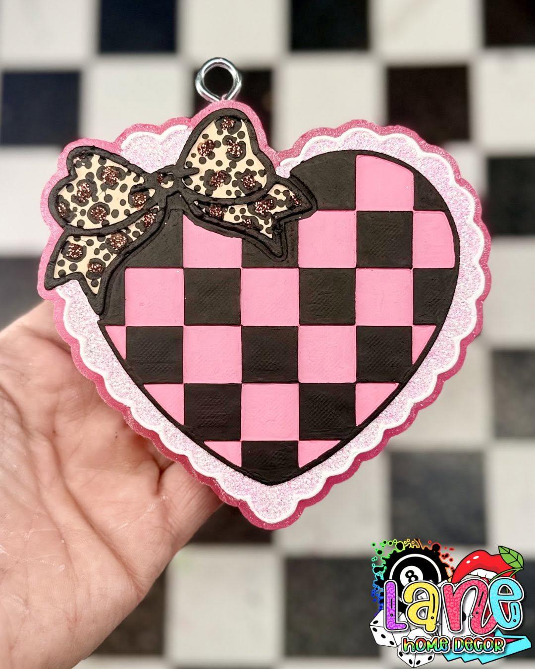 Plaid Heart with Bow Freshie Mold, couple freshie mold, boyfriend and girlfriend freshie mold, valentine freshie mold, heart freshie mold