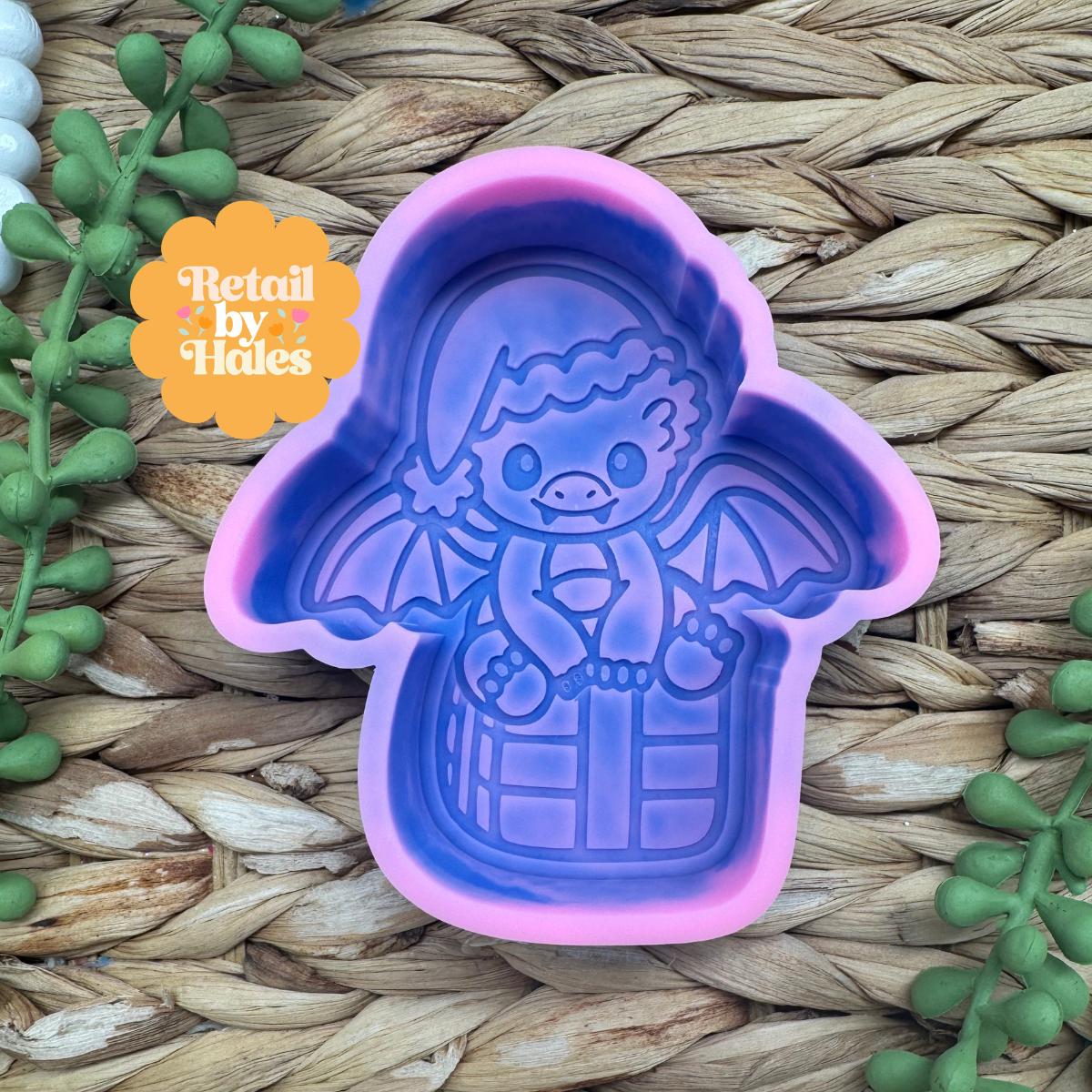 Christmas Dragon Gift Freshie Mold Cute Holiday Dragon Silicone Car Freshie Mold Fantasy Christmas Wax Melt Soap Concrete Plaster Mold
