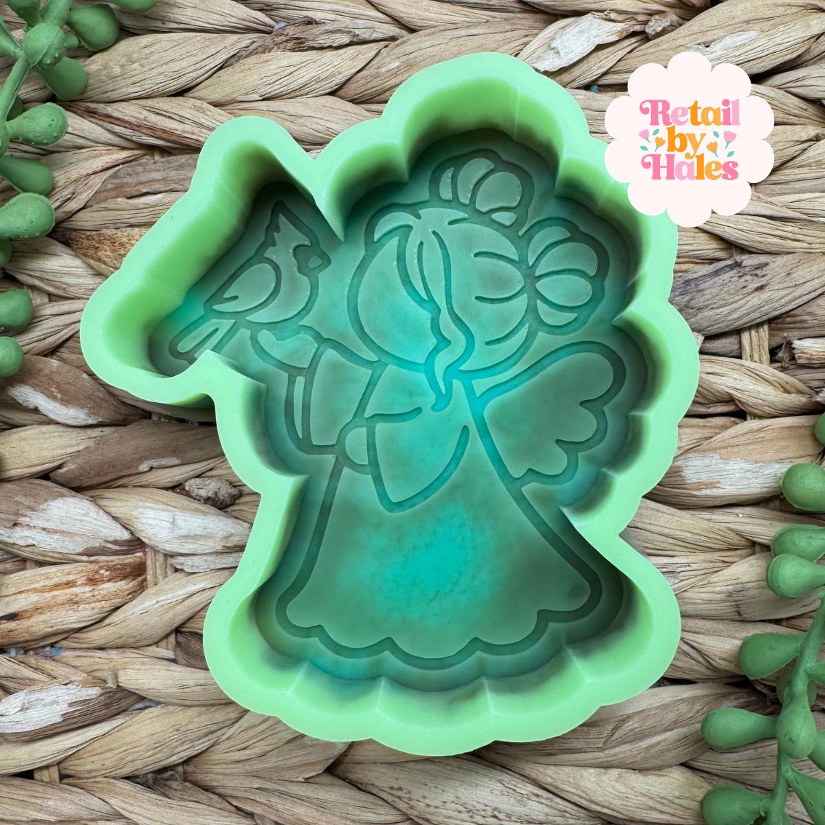 Christmas Angel with Cardinal Freshie Mold Holiday Bird Angel Silicone Car Freshie Mold Wax Melt Soap Concrete Plaster Mold