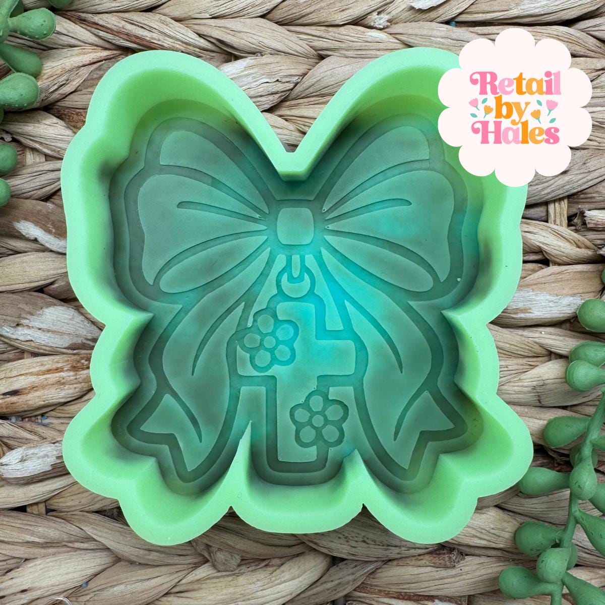 Cross with Bow Freshie Mold Floral Christian Silicone Car Freshie Mold Faith Religious Gift Wax Melt Soap Concrete Plaster Mold