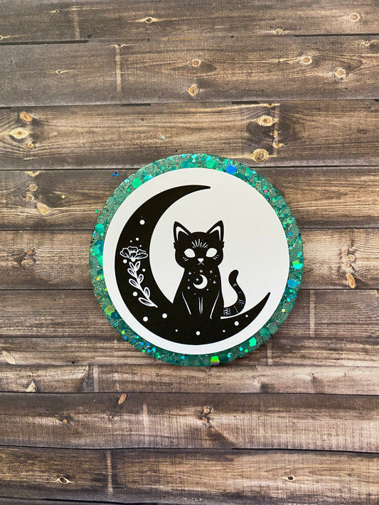 Black Cat with Moon Freshie